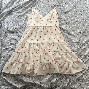 B. Smart Strawberry Polka Dot Babydoll Dress w/ Ruffles